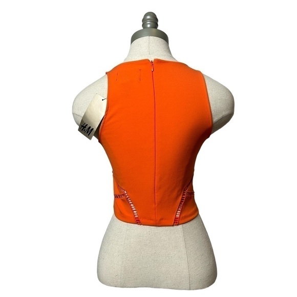 H&M By Night Neon Orange Lasercut Cut Out Sleeveless Crop Top Tank Size XS - Picture 6 of 10